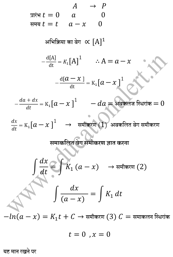 प्रथमकोटि अभिक्रिया वेग समीकरण 